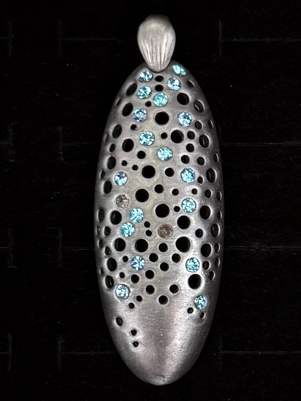 Vintage Matte Silvertone Blue Accent Statement Pendant Abstract Modern